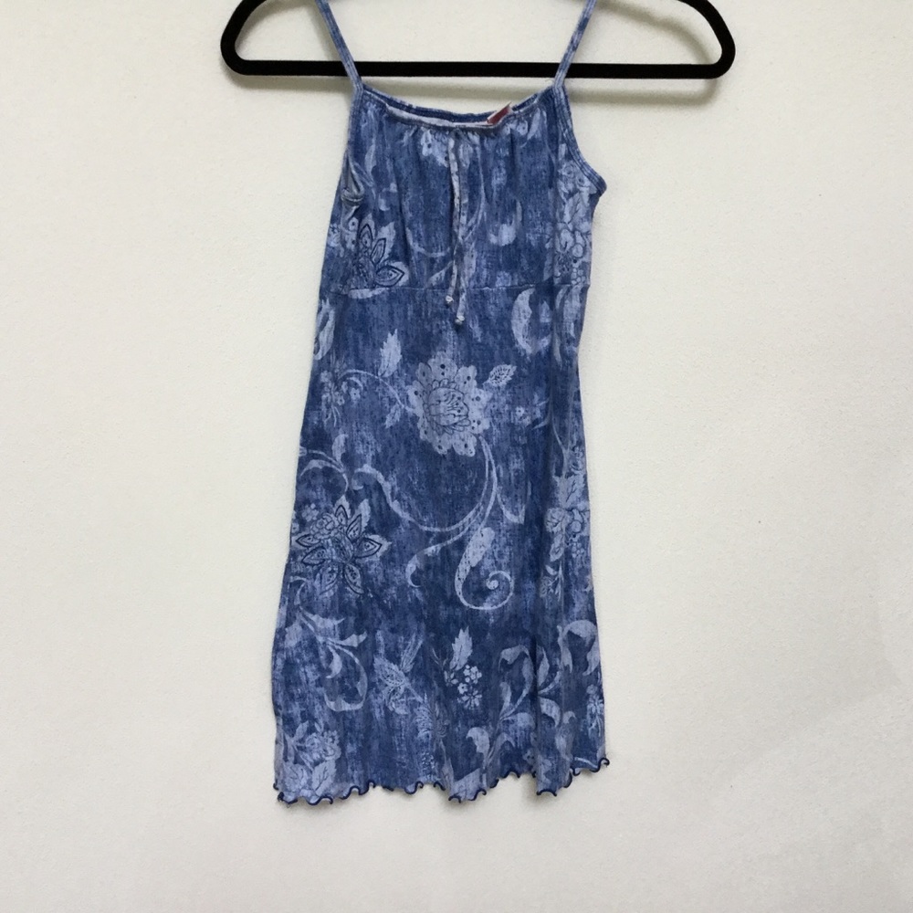 Kid's Xhilaration Blue Floral Spaghetti Strap Dress Size L Spring Summer